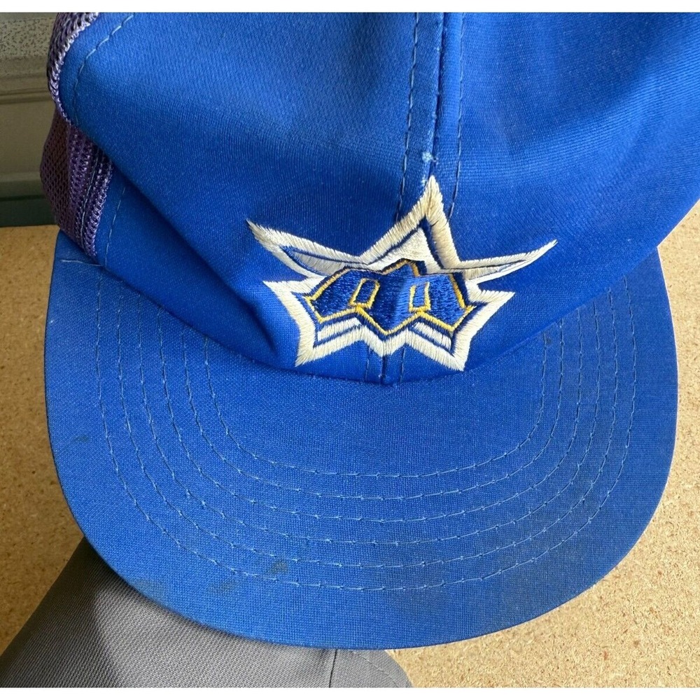 VTG Seattle Mariners Blue Hat OLD LOGO Trucker Mesh Hat Snapback YR *READ* - Picture 2 of 8
